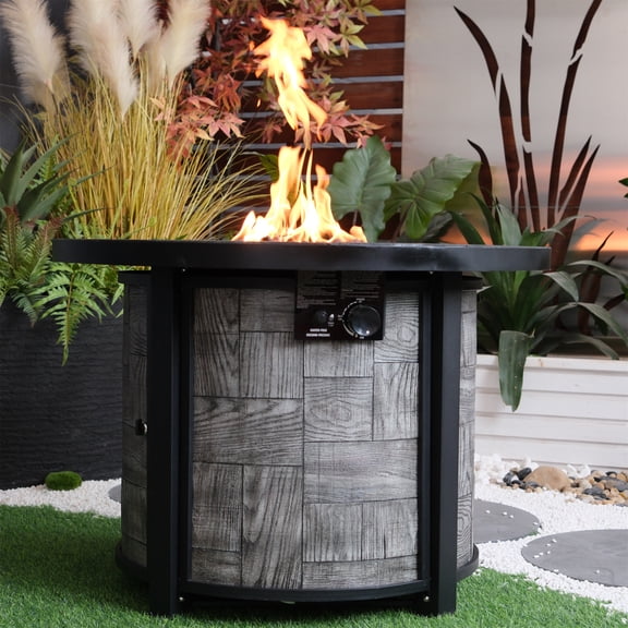 Axenor 50,000 BTU Propane Fire Pit Table, 36 Inch Round Outdoor Gas Fire Pit with Lava Rocks & Waterproof Cover, Smokeless Concrete Fire Table for Patio, Backyard & Garden