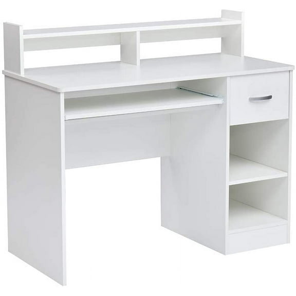 Axess White Computer Keyboard Tray and Drawer Small Home Office Bedroom, Homework and School Studying Writing Desk for Student with Storage