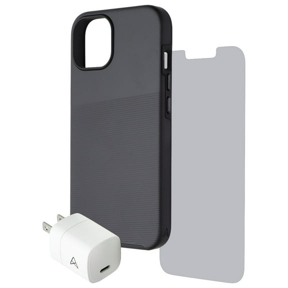 Axessorize Essential Bundle Case + Screen + Charger for iPhone 14 - Black