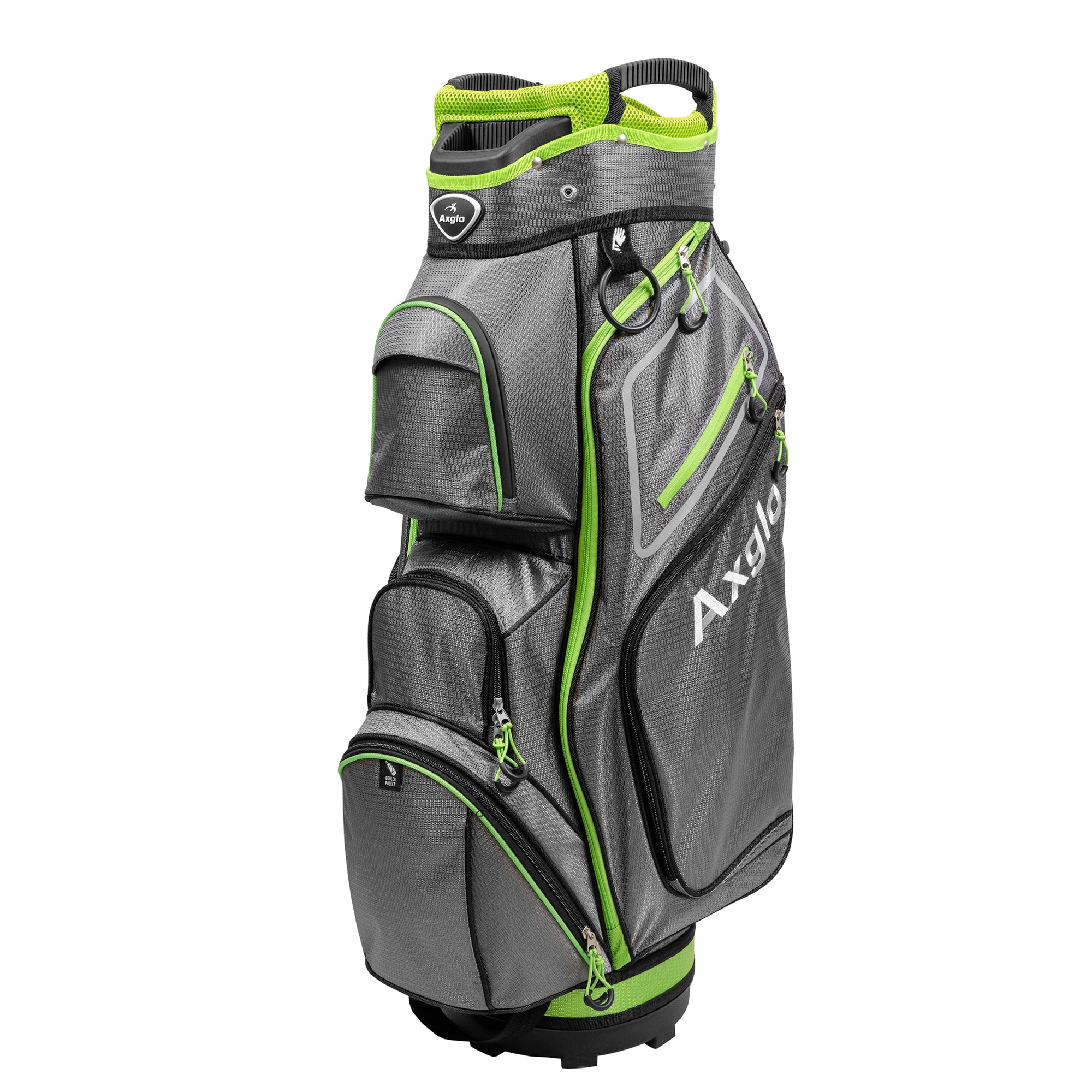 Axglo A211 Lightweight Golf Cart Bag | 15 Full-Length Dividers with Putter Well - Green/Silver