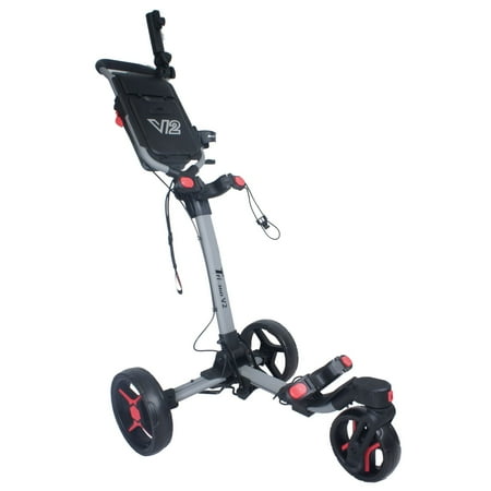 Axglo V2 Golf Push Cart - 3-Wheel - Patented 1-Step Folding System - Grey/Red