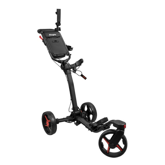 Axglo V3 Golf Push Cart - 3-Wheel - Foldable & Superior Maneuverability  - Black/Red
