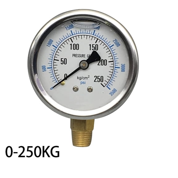 Axial Edge Seismic Pressure Gauge Copper Stainless Steel Industrial Pressure Monitoring Flanged Connection Easy Installation Oil Hydraulic Air Measurement 60Mm Facade Diameter(0-250KG)