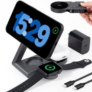 Axidou Wireless Charger, 3-in-1 Foldable Fast Charger for iPhone, Apple Watch and AirPods, Magnetic Wireless Charging Stand for Home, Office and Travel