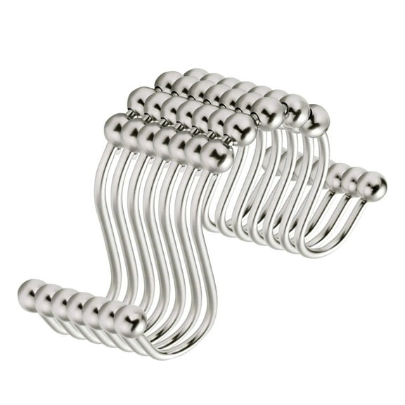 Axidou Durable Shower Curtain Hooks Rings,Stainless Steel Double Sliding Shower Hooks, for Bathroom Shower Rods Curtains, Set of 12 Shower Curtain Hooks,Silver