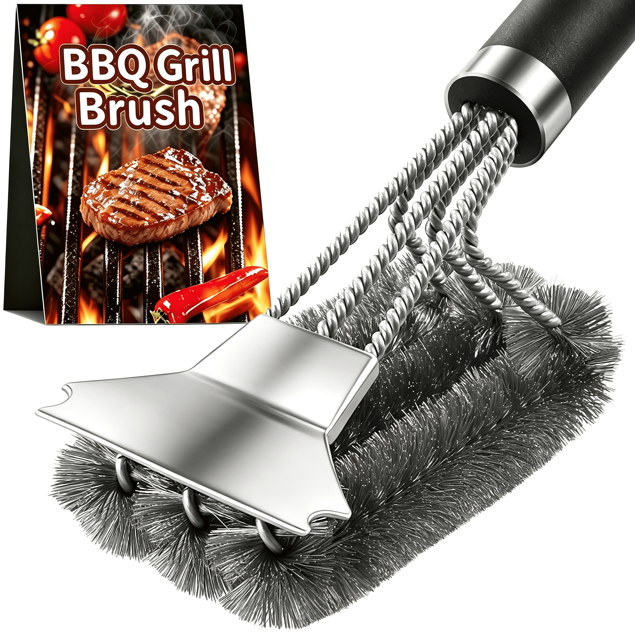 Axidou Grill Brush and Scraper, Safe Wire BBQ Grill Brush with 18" Adjustable Handle, Extra Strong Grill Cleaner Accessories for Gas, Charcoal, Porcelain and Sm