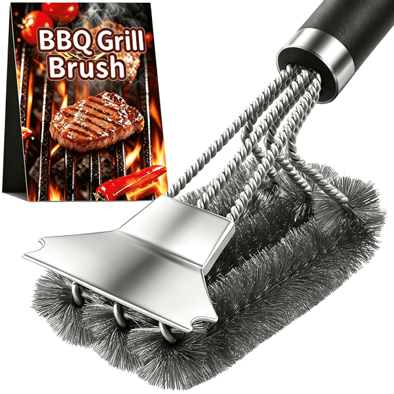 Axidou Grill Brush and Scraper, Safe Wire BBQ Grill Brush with 18" Adjustable Handle, Extra Strong Grill Cleaner Accessories for Gas, Charcoal, Porcelain and Smoker Grill Grates