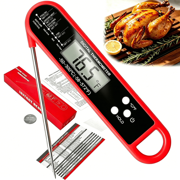 Axidou Instant Read Digital Meat Thermometer, 0.5s Fast Precise Food Thermometer with Foldable Probe & Magnet for Cooking, Grilling, Bbq, Smoker, Candy, Deep Fry