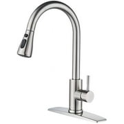 Axidou Kitchen Faucet with Pull-Down Sprayer Brushed Nickel 360° Swivel Leak-Free Ceramic Valve,Silver