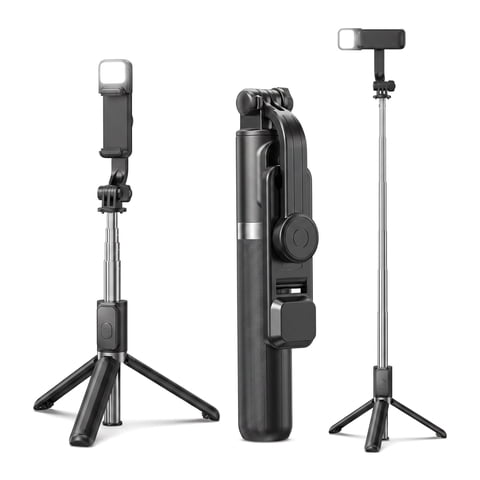 Axidou 64" Phone Tripod & Selfie Stick with Fill Light and Wireless Remote, Extendable Portable Cell Phone Tripod Stand with Adjustable Holder for iPhone, Samsung & Android, Black
