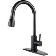 Axidou Pull-Down Kitchen Faucet with Sprayer Brushed Nickel 360° Swivel Drip-Free Ceramic Valve, Black