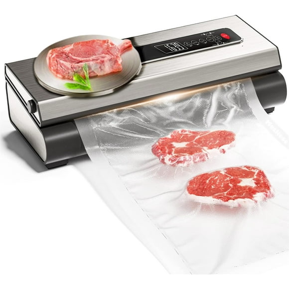 Axidou Vacuum Sealer with 7-in-1 Options for Sous Vide and Food Storage, Vacuum Sealer Machine with 20+ Vacuum Seal Bags & 1 Air Suction Hose, Vacuum Food Sealer Dry & Moist Food Modes, Silver