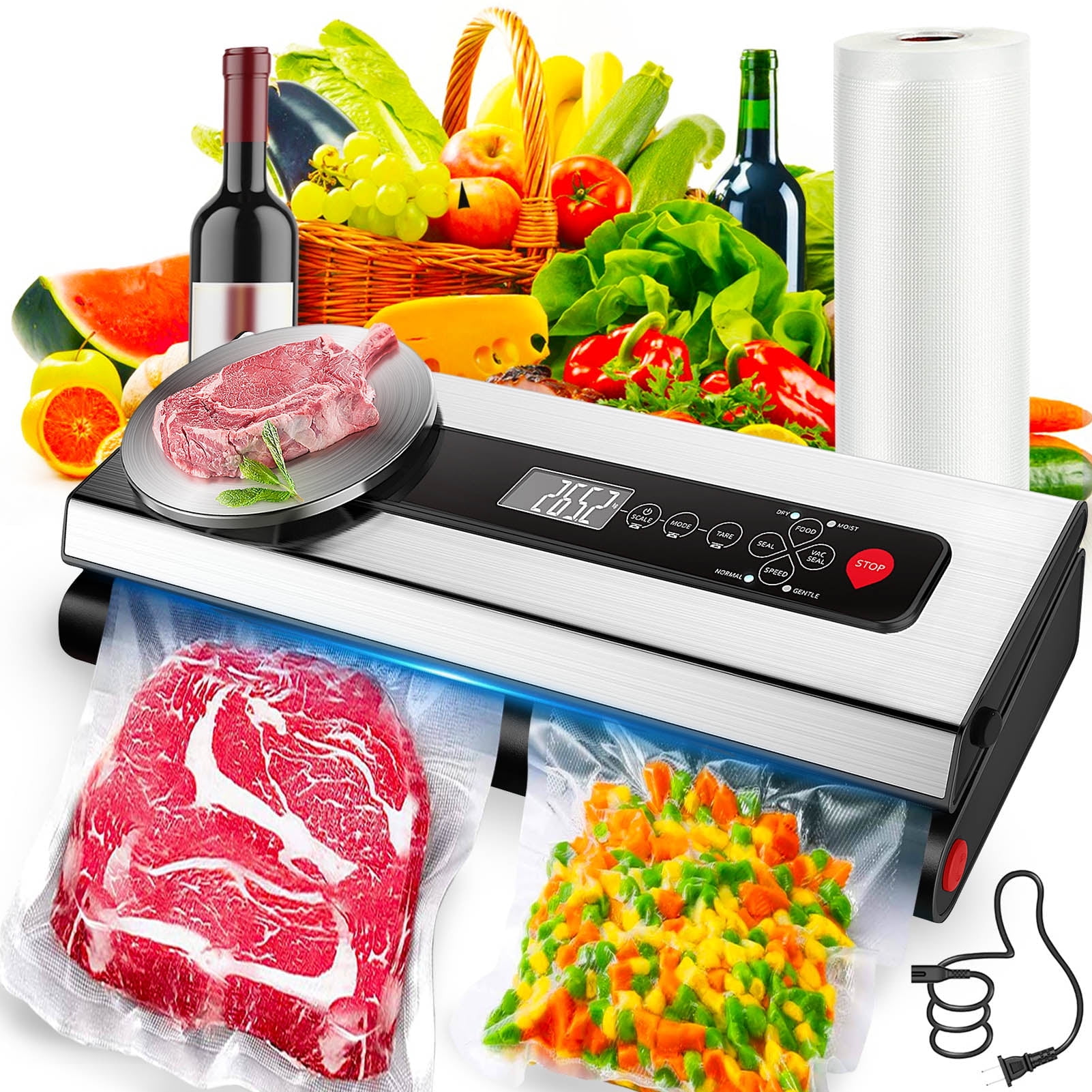 Axidou Vacuum Sealer, 7-in-1 Functions, Sous Vide, Food Storage, Moist & Dry Mode, Pulse Function, Silver