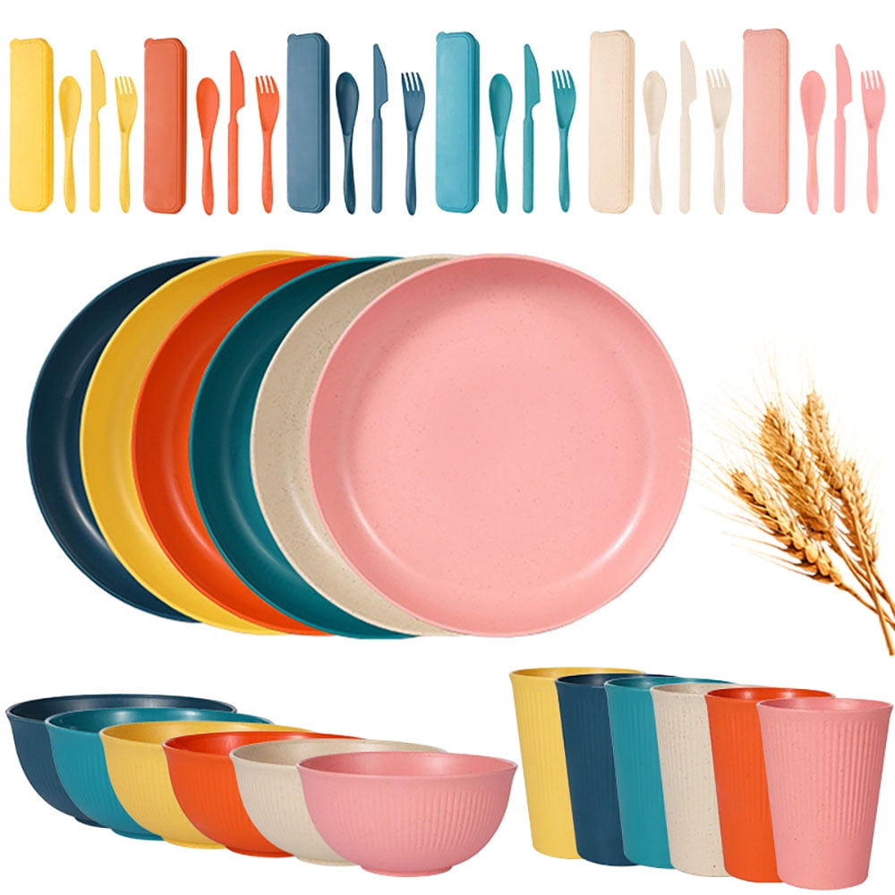Axidou 42 PCS Wheat Straw Dinnerware Set, Includes Plates, Bowls