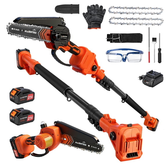 Axientro 2-in-1 Cordless Pole Saw, 6-Inch Brushless Mini Chainsaw with 16FT Extension Pole, 2 x 4.0Ah Battery & Charger, Electric Tree Trimmer for Branch, Wood Cutting