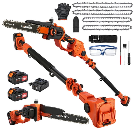 Axientro 3-in-1 Electric Pole Saws for Tree Trimming, 8 Inch & 10 Inch Mini Chainsaw Cordless with Extension Pole, 2x4.0Ah Battery, Tool-Free Chain Tensioning