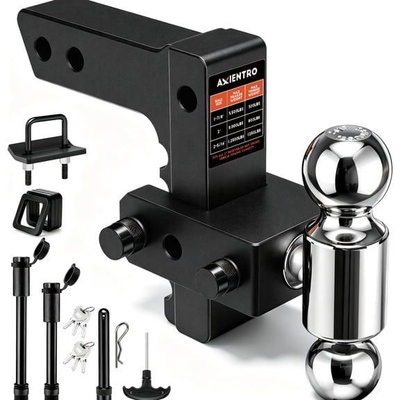 Axientro Adjustable Trailer Hitch Fits 2" Receiver, 6 inch Drop Rise Ball Mount, Dual Balls Tow Hitch, 12,500 LBS GTW, Anti-theft Lock Pin for Truck