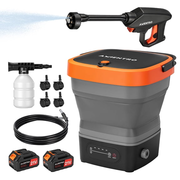 Axientro Portable Cordless Pressure Washer, 750 PSI Power Cleaner with 4.2 Gal Tank, 2x 4.0Ah Batteries & 6-in-1 Nozzle for Car, Patio, Camping, Pet