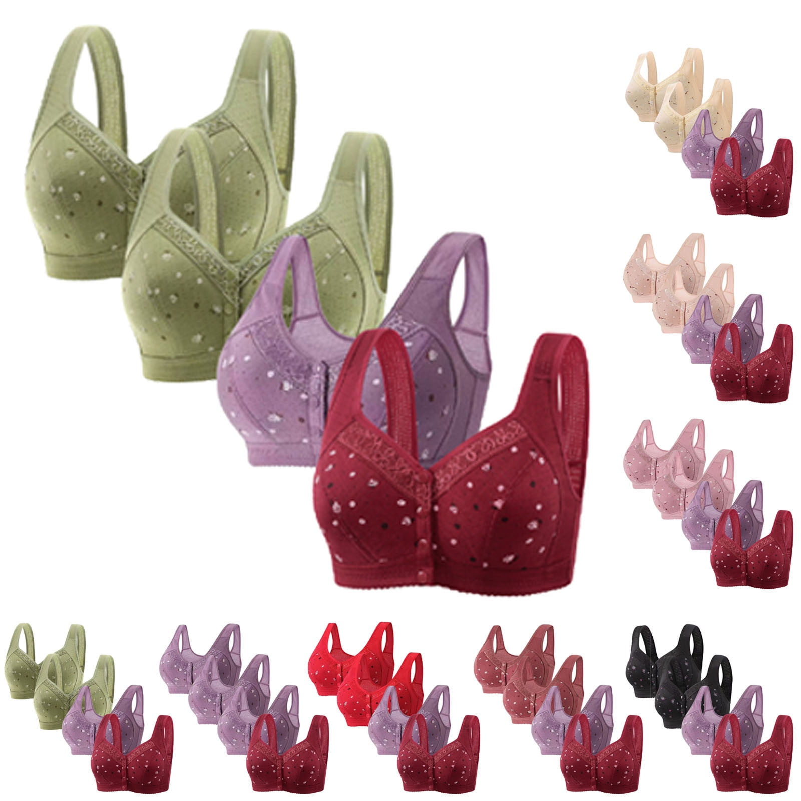 Axiiglly 4PC Front Closure Bras for Women Push Up Nursing Bras Full Coverage Everyday Bras for