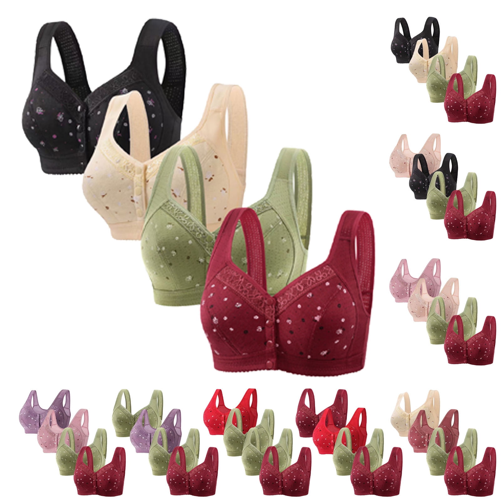 Axiiglly 4PC Front Closure Bras for Women Push Up Nursing Bras Full Coverage Everyday Bras for