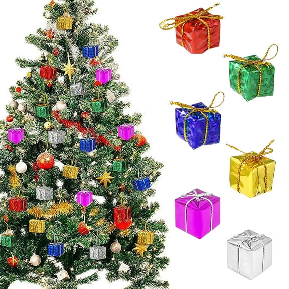Axiiglly 6pcs Christmas Tree Decorations, Small Metallic Foil Wrapped Gifts Boxes Hanging Ornaments Xmas Tree Pendant Christmas Decor Mini Package Boxes Gifts for Home Party Holiday Decor-Pink