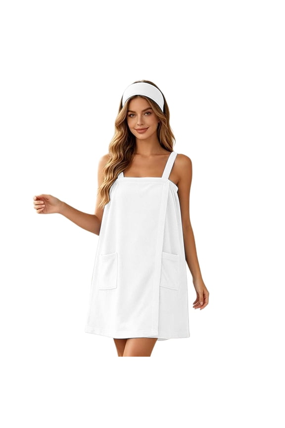 Bath Robes for Women, Spaghetti Strap Sleeveless Lightweight Bathrobe with Pockets, Soft Knee Length Loungewear Nightgowns with Headband, S-2XL