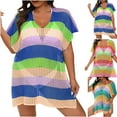 thumbnail image 1 of Axiiglly Bathing Suit Cover Up for Women Color Block Beach Cover Ups Plus Size Summer Crochet Swimsuit Coverups Hollow Out Silde Split Swimwear Casual Bikini Vacation Oufits, 1 of 3