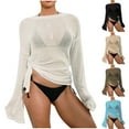 thumbnail image 1 of Axiiglly Beach Cover Ups for Women Solid Color Crochet Coverups Long Sleeve Swimwear Tops Hollow Out Bathing Suit Cover Up Summer Casual Bikini Vacation Oufits, 1 of 7