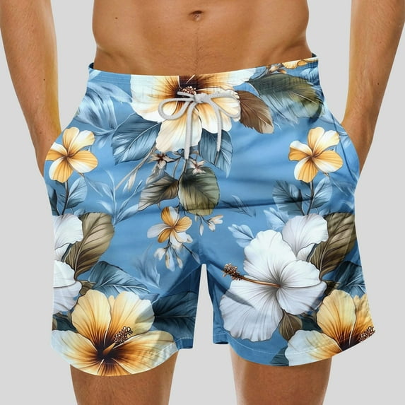 Axiiglly Beach Shorts for Men Plus Size Summer Shorts Casual Floral Printed Board Shorts Elastic Waist Vacation Swim Trunks Comfy Lightweight Hawaiian Shorts with Pockets