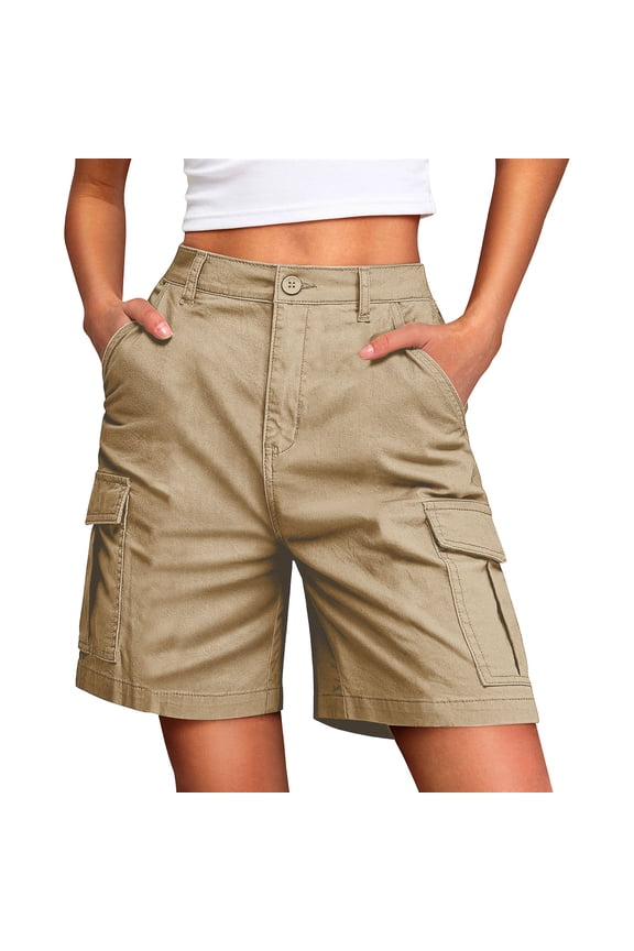 Bermuda Cargo Shorts for Women Mid Rise 4 Pockets Stretch Knee Length Wide Leg Relaxed Fit Hiking Shorts Khaki XL