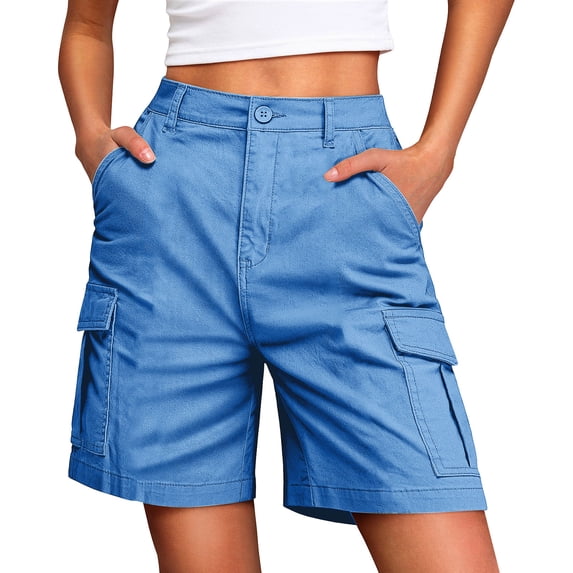 Axiiglly Bermuda Cargo Shorts for Women Mid Rise 4 Pockets Stretch Knee Length Wide Leg Relaxed Fit Hiking Shorts, S-2XL