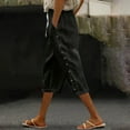 thumbnail image 1 of Axiiglly Black Capri Pants for Women Linen Drawstring Elastic Waist Relaxed Fit 3 Pockets Fashion Side Button Designs Capris 2026 XL, 1 of 5