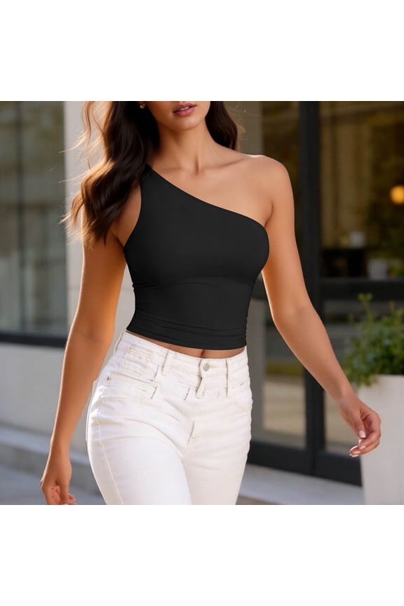 Black Tube Tops for Women One Shoulder Backless Cropped Tops Fashion Y2K Sleeveless Slim Fit Bandeau Tops XL