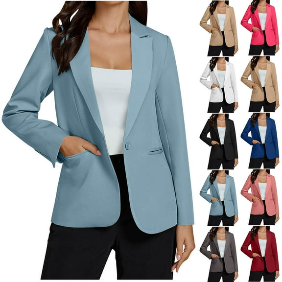 Axiiglly Blazers for Women Business Casual Professional Blazer Long Sleeve Slim Suit Jacket Single Breasted Office Work Jacket with Pockets