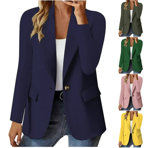 Horkkom Blazers for Women Notch Lapel Slim Fit Dressy Jacket Long Sleeve Button Front Blazer Casual Work Office Suit Jackets