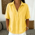 thumbnail image 1 of Axiiglly Blouses for Women Cotton Linen Short Sleeve Collared Button V Neck Plus Size Loose Fit Beach Vacation Tops, S-3XL, 1 of 6