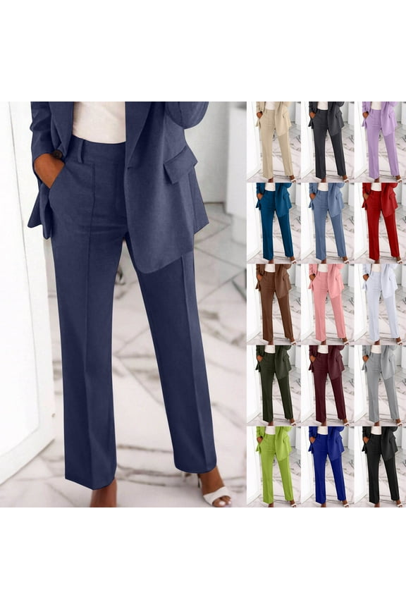 Business Casual Pants for Women Solid Color Plus Size Pants Button Slim Work Dress Pants Ankle Casual Pants with Pockets