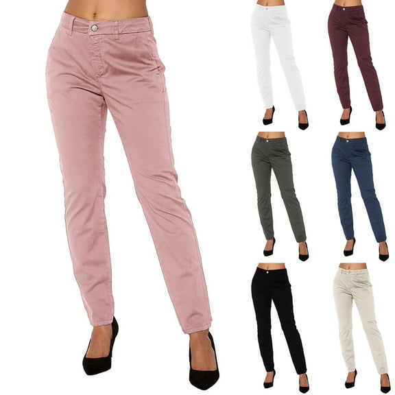 Horkkom Business Casual Pants for Women Solid Color Work Pants Button Slim Dress Pants Ankle Casual Pants with Pockets