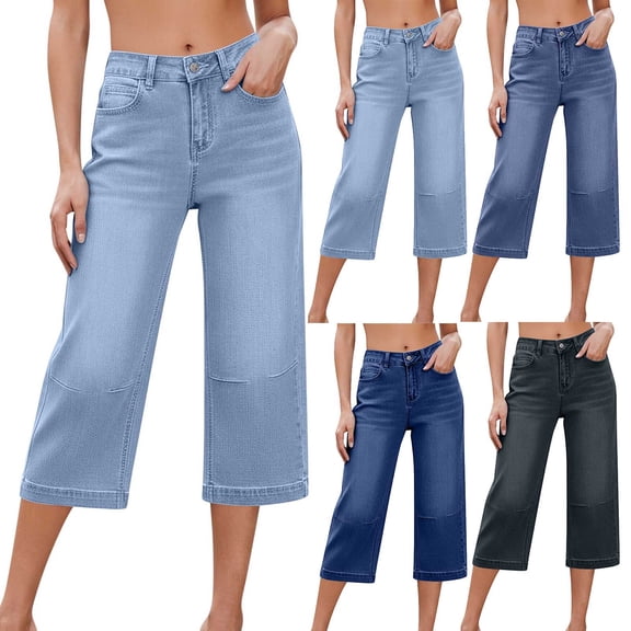 Axiiglly Capri Jeans for Women High-Mid Rise Straight Wide Leg Cropped Denim Jeans with Pockets 2026, S-2XL