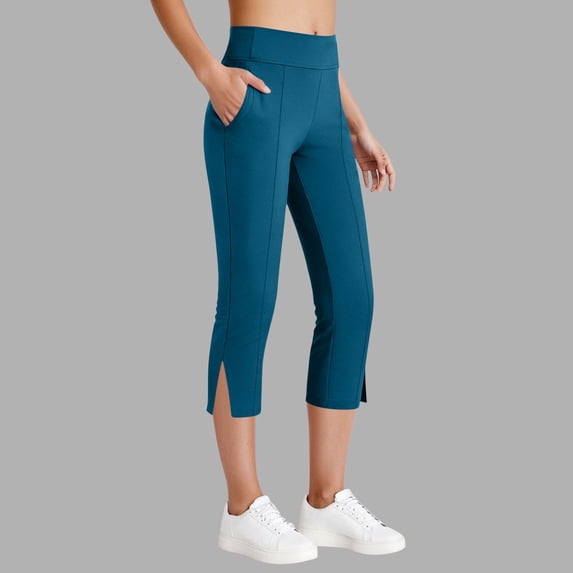 Axiiglly Capri Leggings for Women High Waisted Tummy Control Side Slit Stretch Capri Pants with Pockets Soft Comfy Yoga Workout Pants, S-2XL