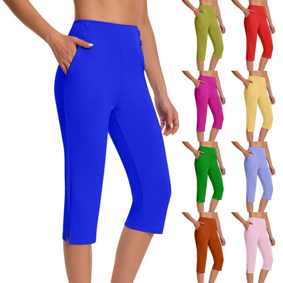 Horkkom Capri Pants for Women High Waisted Straight Leg Capris Slim Fit Plus Size Capri Dress Pants Casual Stretch Lightweight Capri Yoga Pants with Pockets