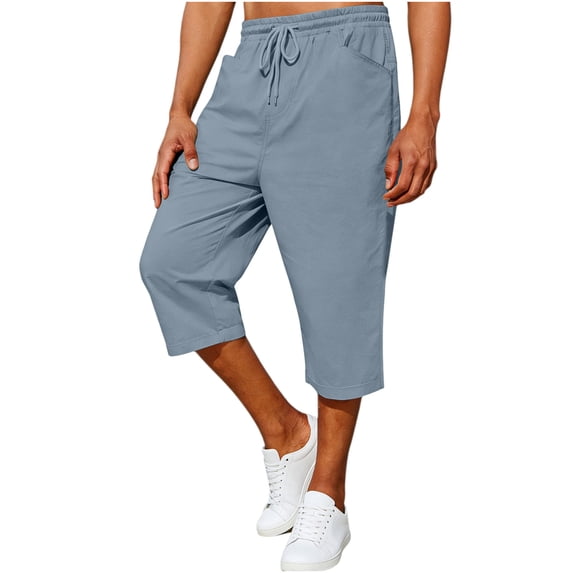 Axiiglly Capri Pants for Men Drawstring Elastic Waist Below Knee Lightweight Casual Work Pants with Pockets Soft and Breathable, S-2XL