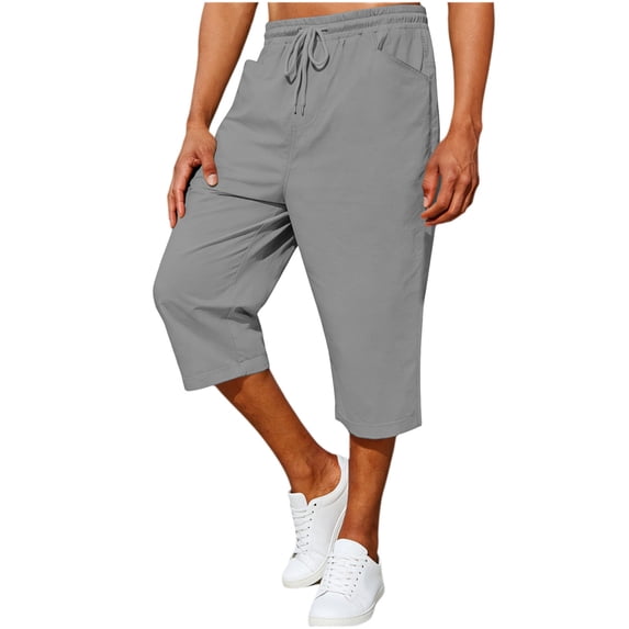 Axiiglly Capri Pants for Men Drawstring Elastic Waist Below Knee Lightweight Casual Work Pants with Pockets Soft and Breathable, S-2XL