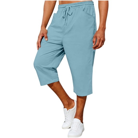 Axiiglly Capri Pants for Men Drawstring Elastic Waist Below Knee Lightweight Casual Work Pants with Pockets Soft and Breathable, S-2XL