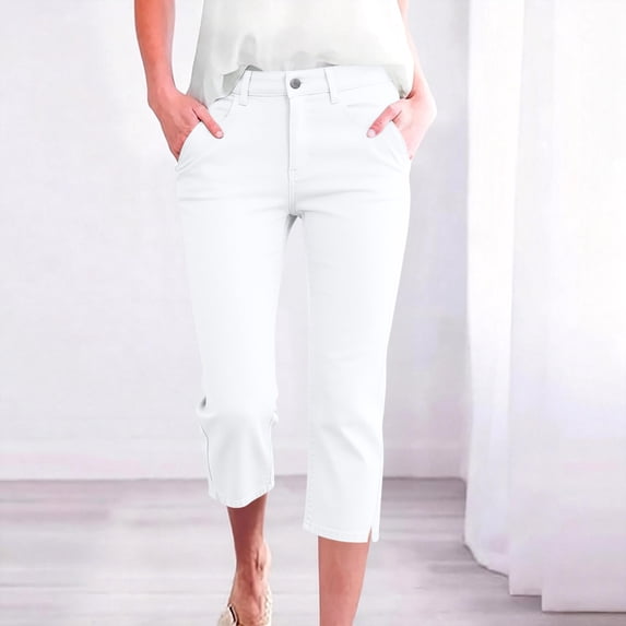 Axiiglly Capri Pants for Women 2026 Mid Rise Zipper Button 4 Pockets Stretch Skinny Jeggings, S-2XL