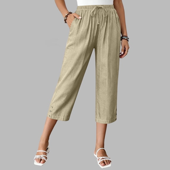 Axiiglly Capri Pants for Women Drawstring Elastic Waist Straight Leg Loose Fitted Pants with Pockets Soft and Comfortable, S-2XL