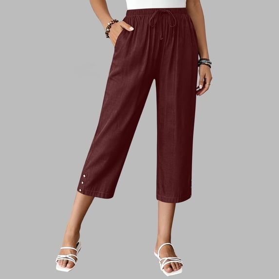 Axiiglly Capri Pants for Women Drawstring Elastic Waist Straight Leg Loose Fitted Pants with Pockets Soft and Comfortable, S-2XL