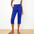 thumbnail image 1 of Axiiglly Capri Pants for Women Elastic High Waist Straight Stretch Capris with Pockets Trendy Split Hem Cropped Pants, S-2XL, 1 of 8