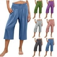 thumbnail image 1 of Horkkom Capri Pants for Women High Waisted Wide Leg Pants Pull On Loose Flowy Cropped Pants Casual Ruched Elastic Waist Yoga Pants, 1 of 9