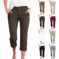 thumbnail image 1 of Axiiglly Capri Pants for Women Mid Rise Zipper Button 4 Pockets Stretch Skinny Jeggings Twill Side Slit Casual Capris, S-2XL, 1 of 9